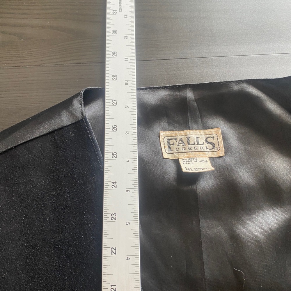 Falls Creek Vest Large Black Suede Leather Western Cowboy Cinch Back Vintage - Picture 9 of 9